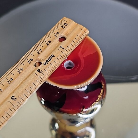 Nourot Signed Studio Glass Incense Vase Jar 4.5” Tall Red Gold Black USA - Picture 10 of 10